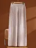 Calça de Lã 100% Pura com Malha Grossa Perna Larga Feminina Outono Inverno Cintura Alta Caimento Reto Casual Calça Longa Solta