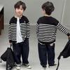 Ropa para Niños Zhilili: Cárdigan Cómodo para Niños, Nuevo Estilo Otoñal, Suéter Rayado Versión Coreana para Niños, Ropa de Abrigo para Niños Pequeños