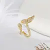 Anel Cauda de Peixe Zircônia Microcravejada Novo Criativo Europeu e Americano Banhado a Cobre Ouro Real Moda Transfronteiriça Personalidade Versátil para Mulheres