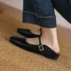 2025 Nuevo Aumento de Altura 2.5cm Retro Combinan con Todo Suela Suave Hebilla Cuadrada Medias Zapatillas de Media Punta con Puntera Zapatos Mueller para Usar Afuera