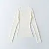 203-26 Otoño Estilo Coreano Ajuste Delgado Básico Liso Manga Larga Cuello en V Tejido de Punto Suéter de Manga Larga Camiseta Superior Ligeramente Transparente