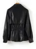 Moda Europea y Americana Ropa de Abrigo para Mujer Marrón Cintura ceñida Solapa Chaqueta de Piel de Oveja Otoño Nuevo Estilo Cintura ceñida Retro Adelgazante Top