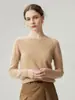 Suéter 100% Caxemira Pura Feminino Gola Redonda Slim Fit Camada Base Tricô Outono Inverno Novo Estilo Cor Sólida Versátil Top de Tricô