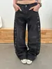 Jeans Reto de Cintura Alta com Contas Laterais Estilo Americano Transfronteiriço para Homens e Mulheres, Design Solto Versátil, Calça Longa Estilo de Rua