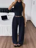 Conjunto de dos piezas casual de vacaciones transfronterizo europeo y americano para mujer, top sin mangas y pantalones de pierna ancha, colección primavera/verano 2026, estación independiente de Amazon