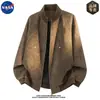 Chaqueta de cuero de alta calidad y estilo con cuello alto de la marca NASA para hombre, moda casual de otoño, abrigo de lujo ligero de talla grande