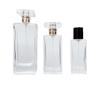Botella de Perfume Cuadrada Plana Botella de Vidrio Transparente Botella con Atomizador 50ml Botella de Perfume Vacía de Gama Alta Portátil Recargable de Cierre a Presión