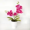 2 hastes com 9 flores artificiais de orquídea Phalaenopsis em vaso para decoração de casa, arranjo de flores artificiais para decoração de sala de estar interna e gabinete de TV