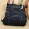 Calça Masculina Jeans de Sarja Grossa Cor Azul Escuro Corte Reto Slim Fit Outono Inverno Primavera Algodão Fibra de Poliéster Business Casual