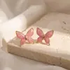 Nuevos Pendientes de Mariposa con Goteo de Aceite de Acero de Titanio de Estilo Pastoral, Versátiles y de Moda, Pendientes de la Serie de Insectos, Lujo Ligero, Elegantes y de Alta Gama