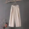Pantalones Casuales de Algodón y Lino Finos de Verano para Mujer Adelgazantes Combinan con Todo Cintura Alta talla extra Sueltos Pantalones Cortos de Pierna Ancha para Mujeres de Mediana Edad y Mayores