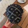 Boina de mezclilla con estrella peluda estilo retro para mujer, moda de primavera y verano, versátil, para cabeza grande, que estiliza el rostro, sombrero de niño de las noticias