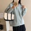 Jaqueta de Tricô com Capuz e Zíper Estilo Preguiçoso Cardigã Feminino Coreano Outono e Inverno Novo Tricô Solto Macio Top Waxy