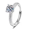 Anillo de Plata de Ley S925 con Moissanita Color D de 1 quilate Anillo Abierto Clásico de Cuatro Garras Estilo Coreano de Nicho Regalo de Boda para Mujeres