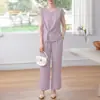 Roupa de Verão para Mãe de Meia-Idade, Conjunto Elegante de Duas Peças para Mulheres, Novo Estilo 2026, Blusa Dignificada e Estilosa de Manga Curta para Mulheres de Meia-Idade e Idosas