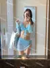 Traje de bikini Traje de baño para mujer Playa Sexy Deseo puro Reunión para pecho pequeño Cuatro piezas Blusa Falda para vacaciones