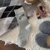 Meias Novas Outono e Inverno Meias Femininas com Laço Grande Meias Caneladas de Cor Sólida Meia-Calça Sem Costura Versátil Estilo Coreano Meias Cinzas