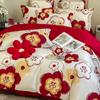 Jacquard de Alta Qualidade Casamento Cama Quatro Peças Casamento Grande Vermelho Sem Algodão Puro Algodão Capa de Edredom Novo Quarto de Casamento Edredom Feliz Lençol