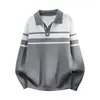 Vendedor Caliente Transfronterizo Marca de Moda Suéter de Punto Rayado Cuello Henley Fábrica Fabricante de Prendas de Punto para Hombre Venta Directa
