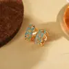 Brincos de Turquesa com Duplo Argola Estilo Francês, Pequenos e Delicados, Brincos Geométricos Vazados, Versáteis para o Dia a Dia, Acessórios de Orelha Gentis e Elegantes