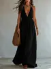 Sitio Independiente Amazon 2026 Nuevo Vestido Largo de Verano con Escote en V Profundo, Vestido plisado de tirantes en la espalda para mujer