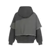 Sudadera de Invierno de Terciopelo para Hombre con Diseño de Empalme Asimétrico en Contraste de Color, Sudadera con Capucha y Bordes Crudos Desgastados, Moda Urbana
