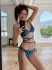 Denim Occidental Tela de Denim Retro Cuerda Larga Bikini de Tres Puntos BIKINI Chicas Calientes Atractivo Traje de Baño Mujeres