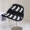 Apertura trasera color de contraste ganchillo sombrero de pescador mujer verano hueco transpirable protección solar sombrero de cubo vacaciones protección solar sombrero de punto moderno