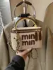 Bolso Cubo de Moda Transfronterizo para Mujer, Bolso de Hombro Cruzado de Playa Tejido de Paja Estilo Bambú, Serie Miu