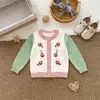 Abrigo de Bebé Puro Algodón Clase A Estilo Primavera y Otoño Suéter Infantil Cardigan de Punto Dulce Bordado de Fresas Top para Bebé Niña