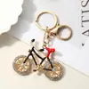 Chaveiro de bicicleta europeu e americano com liga de metal e incrustado de diamantes, chaveiro criativo e requintado, pingente de presente pequeno da moda para casais