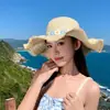 Sombrero de Paja Tejido con Flores de Ala Ancha para Mujer de Verano Sombrero de Sol Versátil para la Costa Sombrero de Pescador Sombrero de Sol para la Playa