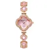 Liga viva de quatro folhas trevo moda pulseira decorativa relógio de quartzo esmeralda relógio feminino relógio mulheres fabricantes de relógios atacado