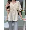 Camisa Francesa de Manga Corta con Mangas Abullonadas para Mujer Talla Grande para Verano, Top Adelgazante y que Disimula el Vientre para Mujeres con Curvas