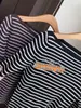 Suéter de punto a rayas de moda estilo coreano con hombros descubiertos y mangas acampanadas, suéter ajustado para mujer, nuevo de otoño/invierno H091715