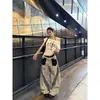 Calça larga de patchwork com estampa de leopardo, estilo casual de rua americano para mulheres, outono, caimento solto, modeladora, design de nicho, calça de perna curva da moda