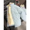 Jaqueta de Algodão Azul Leite com Gola Alta para Homens e Mulheres, Jaqueta de Inverno Espessada Cleanfit, Jaqueta Pão, Jaqueta de Algodão de Alto Padrão para Casais