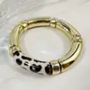 Pulseira Elástica de Acrílico com Estampa de Leopardo Estilo Europeu e Americano Lingge Jewelry Estilo Férias Vintage com Brilho e Acabamento Dourado para Mulheres