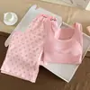 Top com bojo fixo no peito, calça de modal, algodão nuvem, pijama de primavera e outono, roupa de casa casual estilo coreano rosa