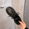 Mocasines de Suela Gruesa para Mujer Piel Genuina con Cordones Invierno 2024 Forro de Borrego Estilo Británico Sexy Versátiles Suela Suave Zapatos Pequeños de Piel para Mujer
