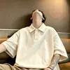 Camisa polo de algodão puro com gola e manga curta para homens, nova marca da moda verão 2026, top de meia-manga soltinho