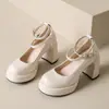 Zapatos Mary Jane de tiras para mujer, colección primavera/otoño 2025, adecuados para faldas, tacón grueso, suela de plataforma, tacones altos rojos para mujeres petite