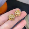 Aretes de Citrino Natural Plata 925 Incrustados con Piedras Sueltas 3*4mm Citrino Natural Puro de la Suerte Cortado con Súper Color Fuego
