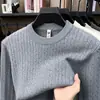 Suéter de malha de manga comprida masculino para outono e inverno, uma camiseta/suéter quente, gola redonda, de puxar, antibacteriano e espessado para usar em camadas