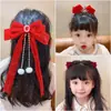 Grampo de Cabelo Laço Acessório de Cabelo para Meninas, Presilha de Cabelo Vermelha para Trás da Cabeça, Grampo de Cabelo de Ano Novo para Meninas, Ornamento de Cabelo de Fita Infantil