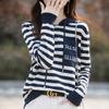 Sudadera de algodón con rayas blancas y negras, camiseta de manga larga, top holgado casual para mujer, sudadera fina de primavera y otoño con capucha