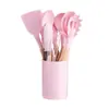 Set de Silicona de Doce Piezas de Colores con Mango de Madera Set Combinado de Utensilios de Cocina de Silicona de Grado Alimenticio Resistente a Altas Temperaturas Espátula en Stock
