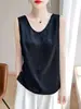 Camisola de Seda Helada de Verano Nuevo Estilo Transfronteriza de 25 Años Cuello en U Color Sólido Jersey Sin Mangas Fruncido Capa Base