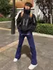 Pantalones versátiles azul marino estilo americano bordados para hombres y mujeres, corte slim, ligeramente acampanados, nuevos pantalones deportivos de primavera/otoño