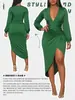 089 Vestido Sexy Cruzado Europeo y Americano para Mujer, Ajustado a la Cadera, Escote en V Profundo, Cintura, Mangas de Farol, Plisado, Abertura, Vestido de Fiesta